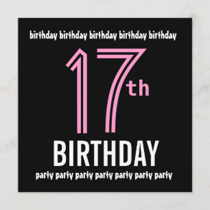 17th Birthday Party Modern Black and Colour Number Invitation