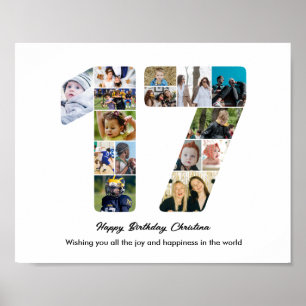 17th Birthday Party Number 17 Photo Collage Poster