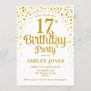 17th Birthday Party - White & Gold Invitation