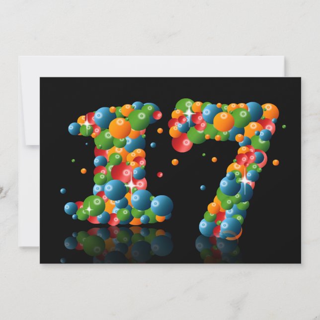 17th Birthday party, with bubbles and balls Invitation (Front)