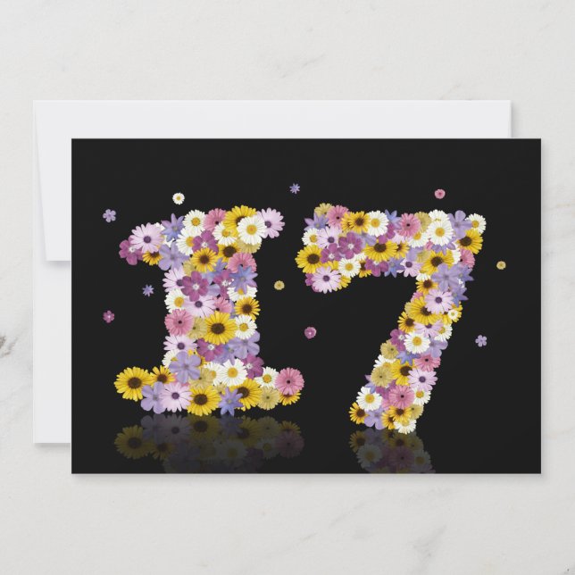 17th Birthday party, with flowered letters Invitation (Front)
