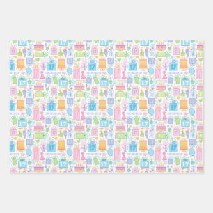 17th Birthday Pastel Pink Cake Presents Balloons Wrapping Paper Sheet