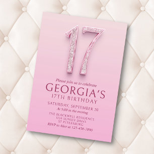 17th Birthday Pink Diamonds Invitation