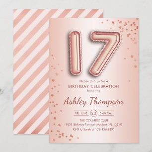 17th Birthday - Rose Gold Balloons Invitation