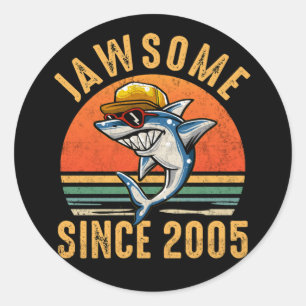 17th Birthday Shark 17 Year Old Jawsome Since 2005 Classic Round Sticker
