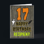 17th Birthday: Spooky Halloween Theme, Custom Name Card<br><div class="desc">The front of this scary and spooky Hallowe'en birthday themed greeting card design features a large number "17" and the message "HAPPY BIRTHDAY, ", plus a custom name. There are also depictions of a ghost and a bat on the front. The inside features a customizable birthday greeting message, or could...</div>
