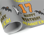 17th Birthday: Spooky Halloween Theme, Custom Name Wrapping Paper<br><div class="desc">This spooky and scary Hallowe'en birthday themed wrapping paper design features a large number "17" and the message "HAPPY BIRTHDAY, ", plus a customisable name. There are also depictions of a ghost and a bat on the front. Wrapping paper like this might be fun to use when wrapping presents that...</div>