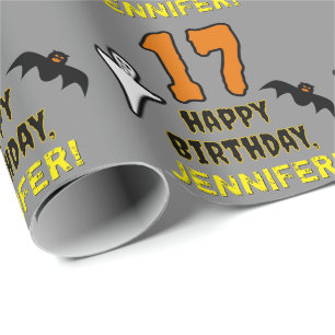 17th Birthday: Spooky Halloween Theme, Custom Name Wrapping Paper