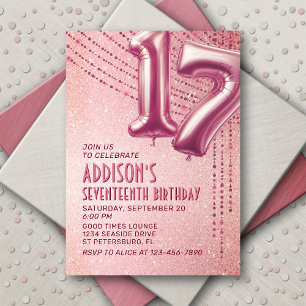 17th Birthday Teen Girl Rose Gold Invitation
