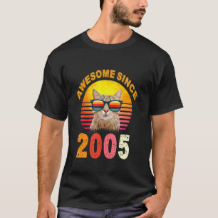 17th Birthday Vintage Cat Awesome Since 2005 T-Shirt
