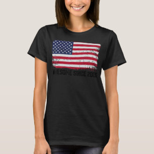 17th Birthday Vintage Usa Flag Awesome Since 2005 T-Shirt