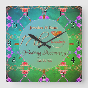 17th Carnelian Wedding Anniversary Square Wall Clock