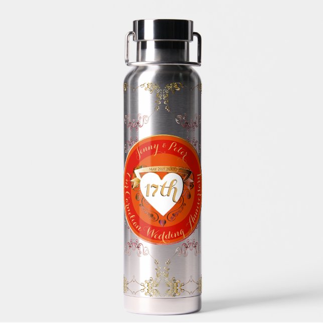 17th Carnelian Wedding Anniversary  Water Bottle (Back)