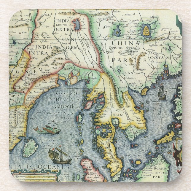 17th Century Antique Asian Map, Mercator / Hondius Coaster (Front)