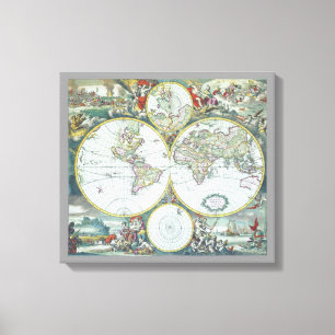 17th Century Antique World Map, Frederick De Wit Canvas Print
