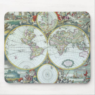 17th Century Antique World Map, Frederick De Wit Mouse Mat