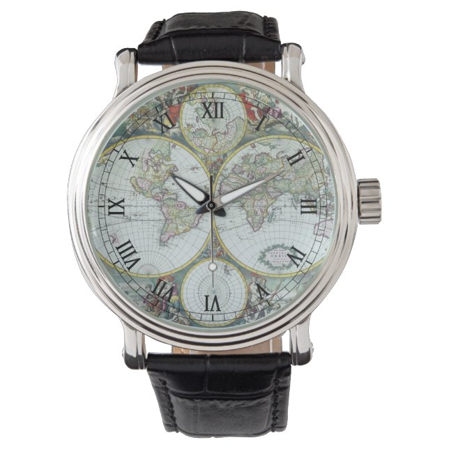 17th Century Antique World Map, Frederick De Wit Watch (Front)