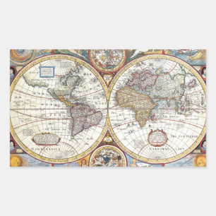 17th Century Dual Hemisphere World Map Rectangular Sticker