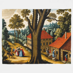 17th Century Needlepoint Style Pastoral Scene Fleece Blanket