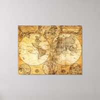 17th century old World Continent Map canvas print