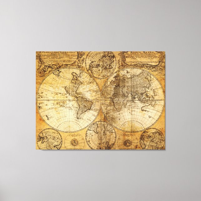 17th century old World Continent Map canvas print (Front)