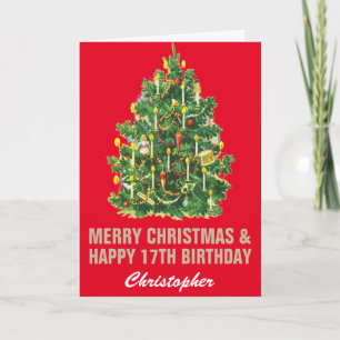 17th Happy Birthday and Merry Christmas Red & Gold Card