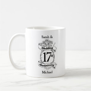 17th Wedding Anniversary Black and White Roses Coffee Mug