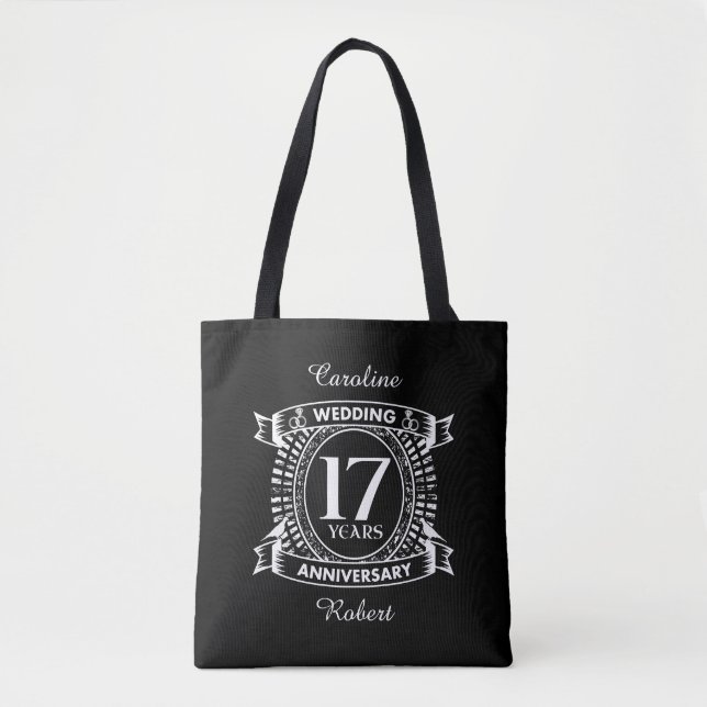 17TH wedding anniversary black and white Tote Bag (Front)