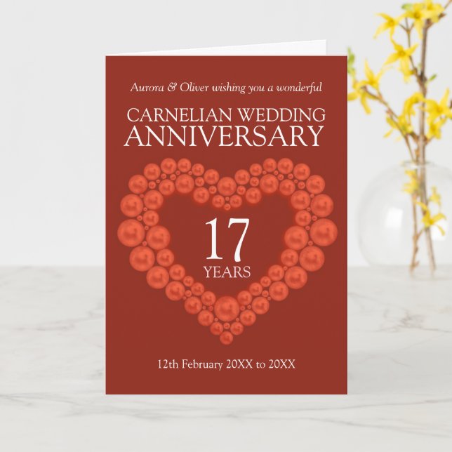 17th wedding anniversary carnelian beads heart  card (Yellow Flower)