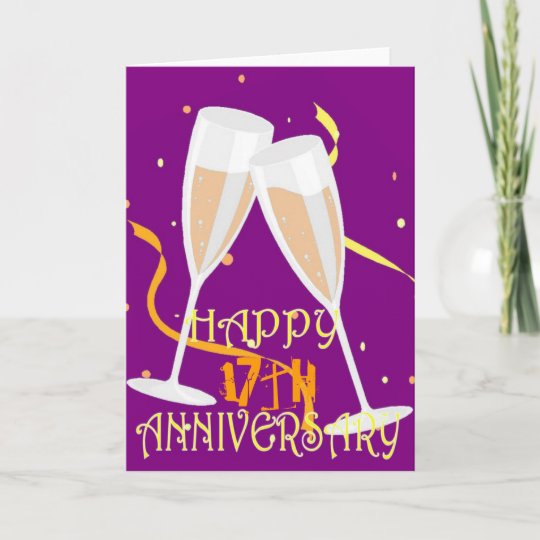  17th  wedding  anniversary  champagne celebration card 