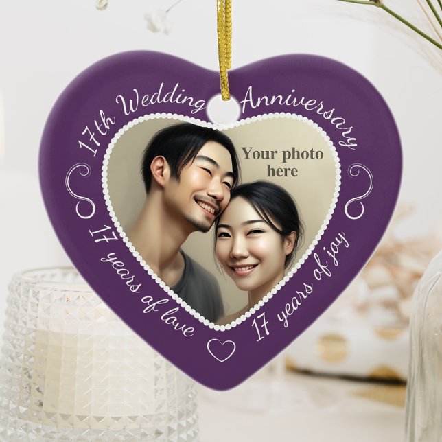 17th Wedding Anniversary Heart Photo Ceramic Tree Decoration (Creator Uploaded)