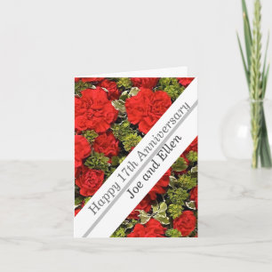 17th Wedding Anniversary, Red Carnations Card
