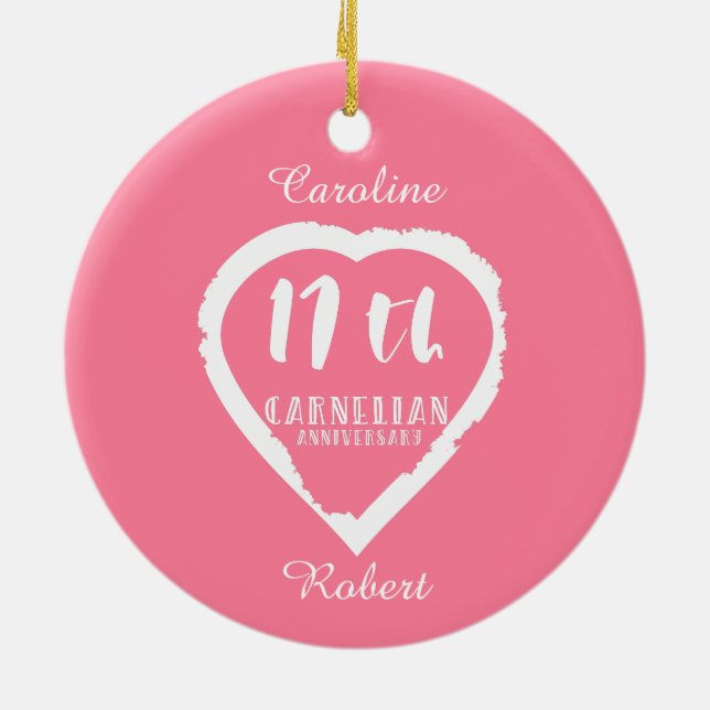 17th Wedding anniversary traditional carnelian Ceramic Tree Decoration (Back)