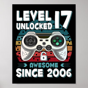 17yr Bday Son Boy Funny Gamer 17th 17 Year Old Bir Poster