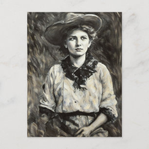 1800s cowgirl oil painting western art postcard