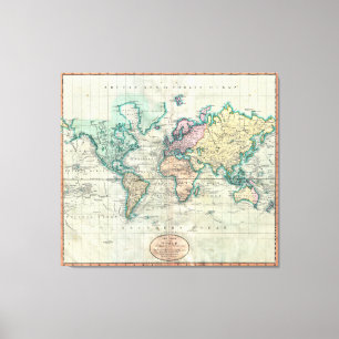 1801 Cary Map of the World on Mercator Projection Canvas Print