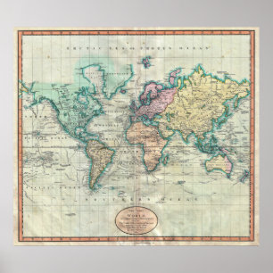 1801 Cary Map of the World on Mercator Projection Poster