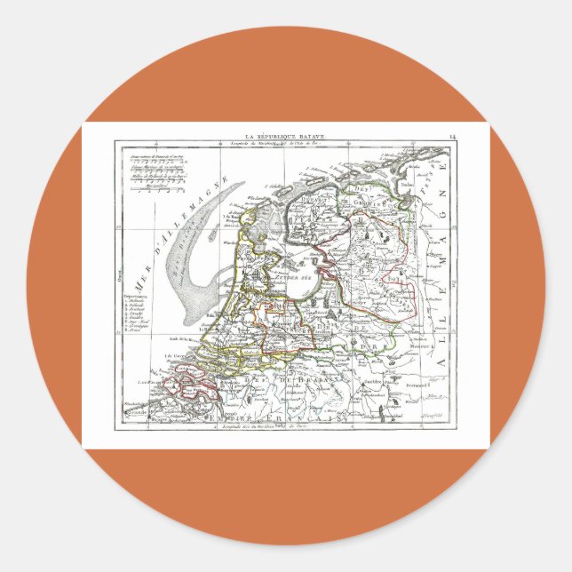 1806 Map - La Republique Batave Classic Round Sticker (Front)