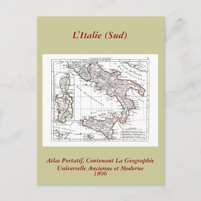 1806 Map - L'Italie (Sud) Postcard (Front)