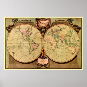 1808 Captain Cook's double-hemisphere World Map Poster