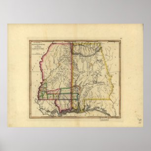 1810's Map of Mississippi & Alabama Poster
