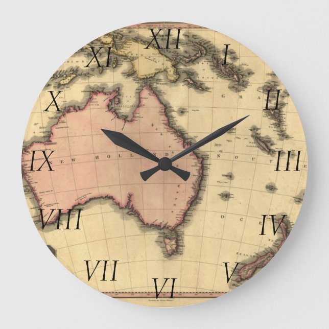 1818 Australasia Map - Australia, New Zealand Large Clock (Front)
