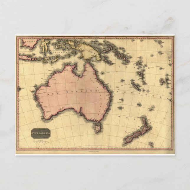 1818 Australasia  Map - Australia, New Zealand Postcard (Front)