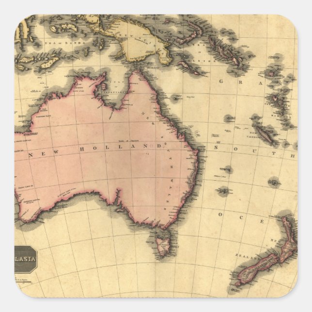1818 Australasia  Map - Australia, New Zealand Square Sticker (Front)