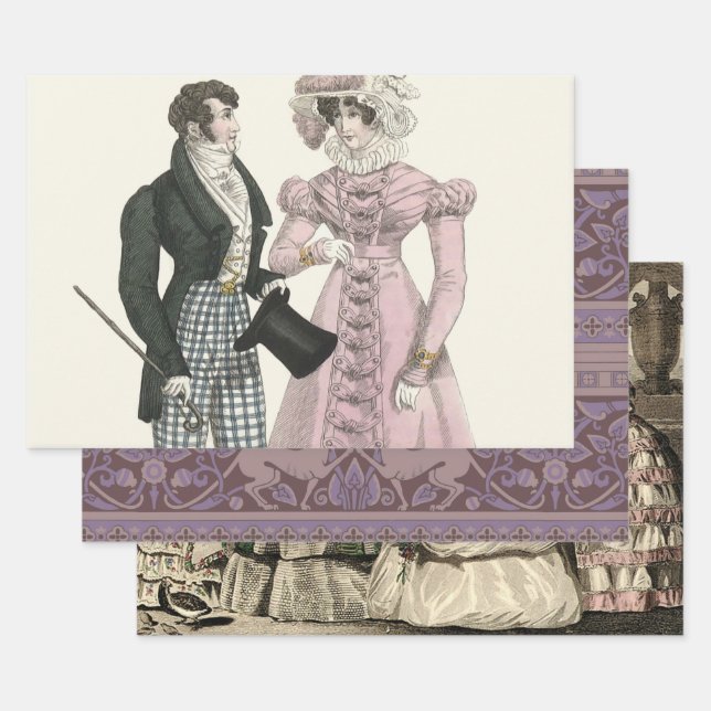 1823 Antique Wedding Man Woman Fashion Wrapping Paper Sheet (Set)