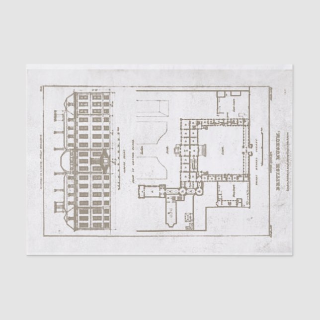 1823 British Museum Gardens Plans London Decoupage Tissue Paper (Front)