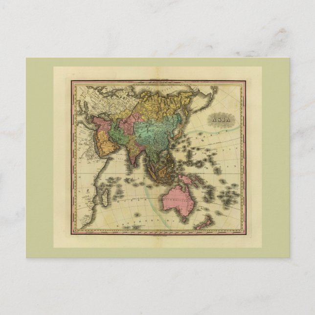 1825 Map of Asia by Henry Tanner Postcard (Front)