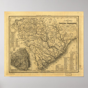 1833 Rail & Ship Routes Map of South Carolina Poster