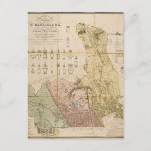 1834 map of the borough of St Marylebone (London) Postcard