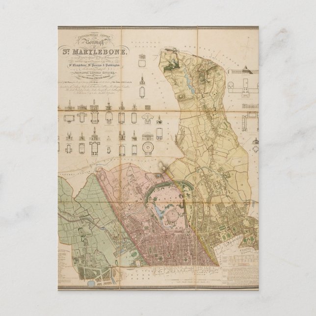 1834 map of the borough of St Marylebone (London) Postcard (Front)